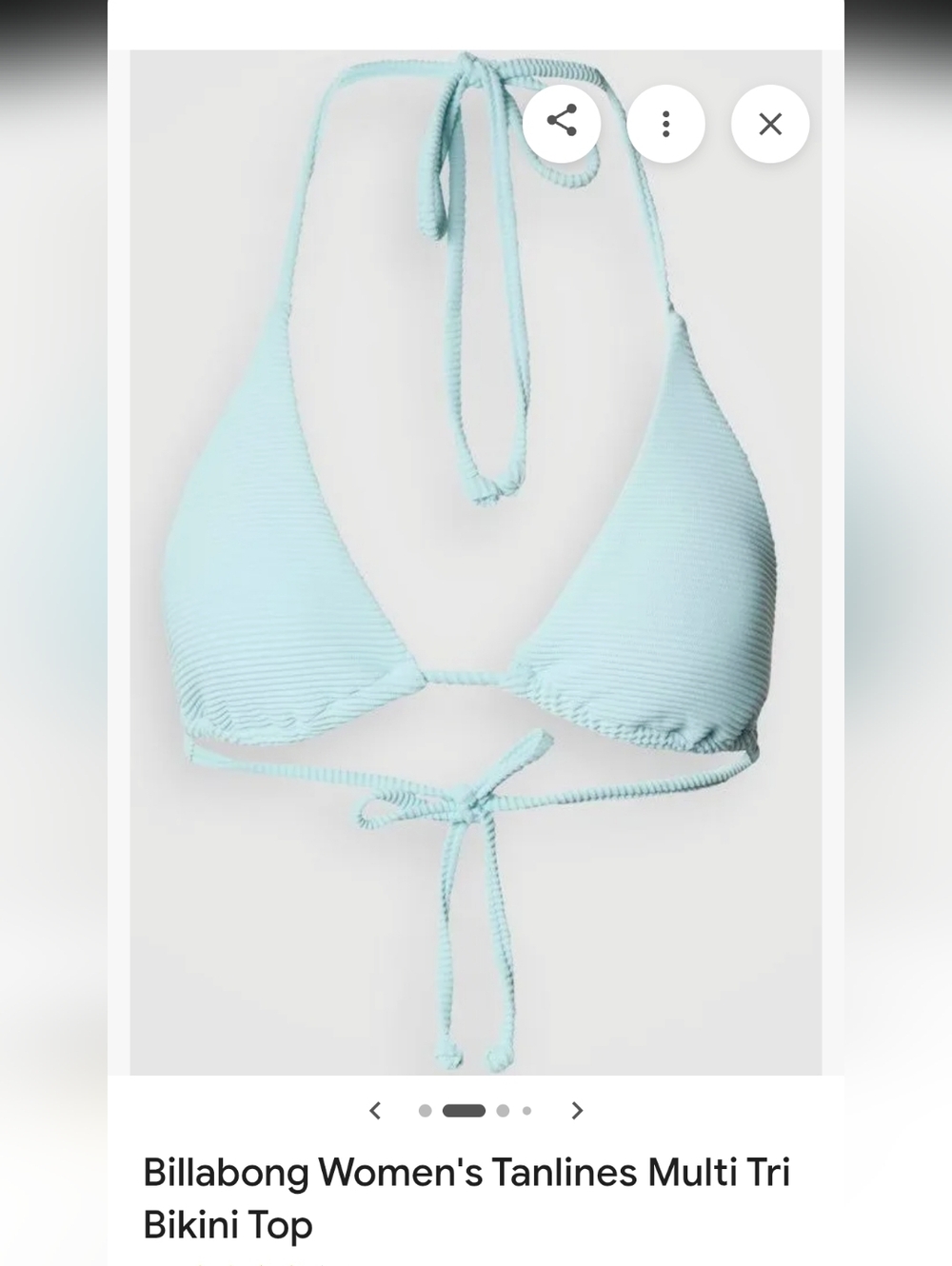 Billabong Aqua Triangle Tie Bikini Top Size L New With Tags *Tanlines*